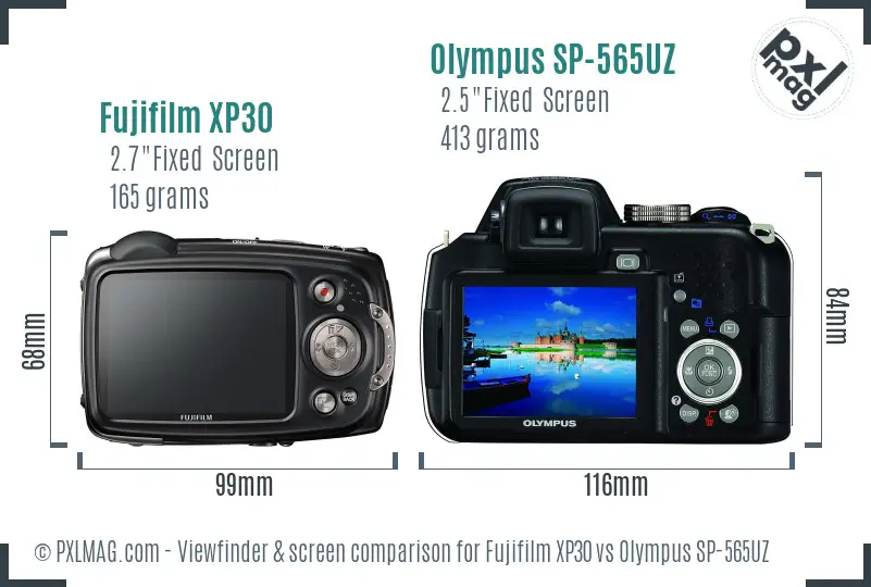 Fujifilm XP30 vs Olympus SP-565UZ Screen and Viewfinder comparison Fujifilm XP30 vs Olympus SP-565UZ Screen and Viewfinder comparison