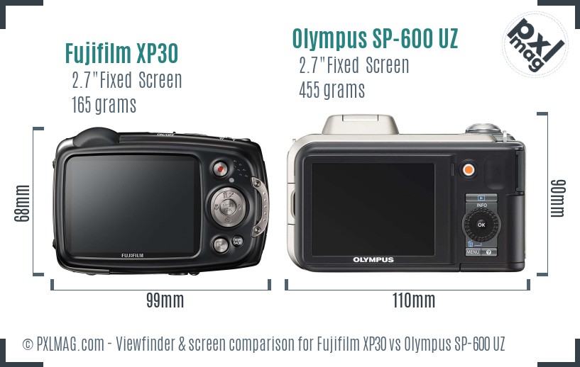 Fujifilm XP30 vs Olympus SP-600 UZ Screen and Viewfinder comparison
