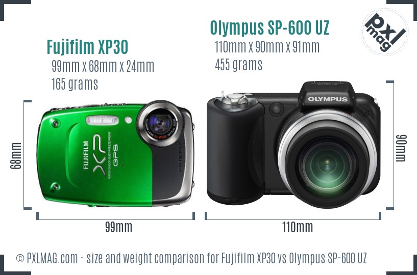 Fujifilm XP30 vs Olympus SP-600 UZ size comparison Fujifilm XP30 vs Olympus SP-600 UZ size comparison