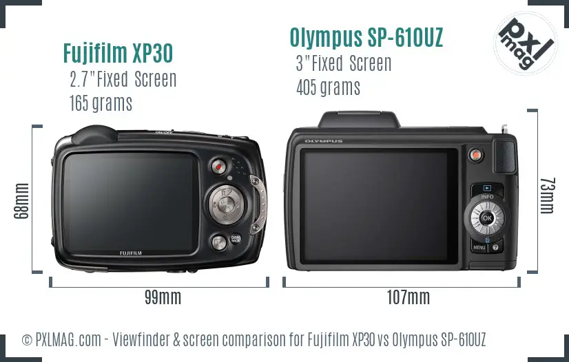 Fujifilm XP30 vs Olympus SP-610UZ Screen and Viewfinder comparison