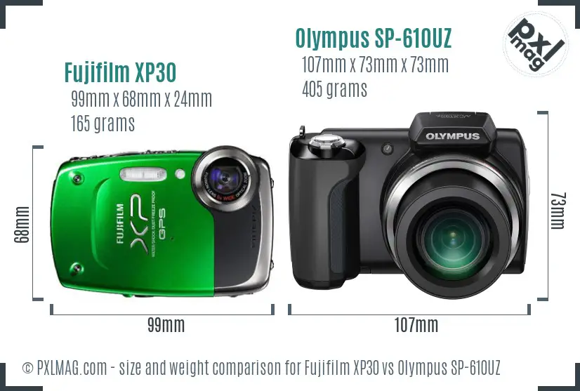 Fujifilm XP30 vs Olympus SP-610UZ size comparison