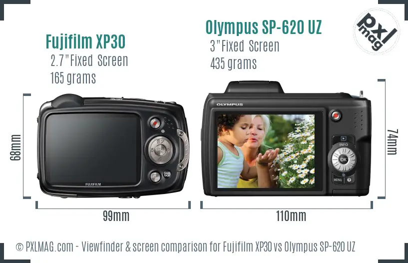 Fujifilm XP30 vs Olympus SP-620 UZ Screen and Viewfinder comparison