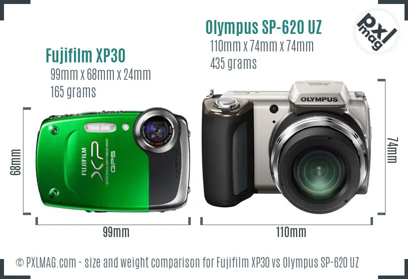 Fujifilm XP30 vs Olympus SP-620 UZ size comparison