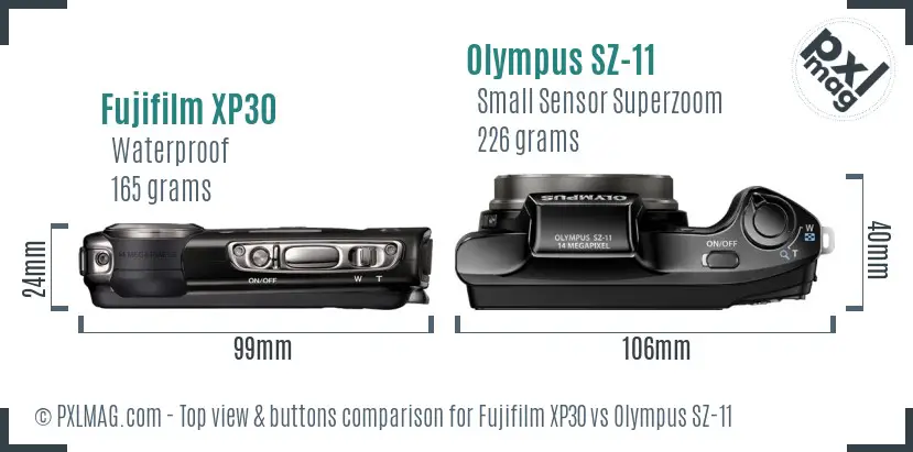 Fujifilm XP30 vs Olympus SZ-11 top view buttons comparison