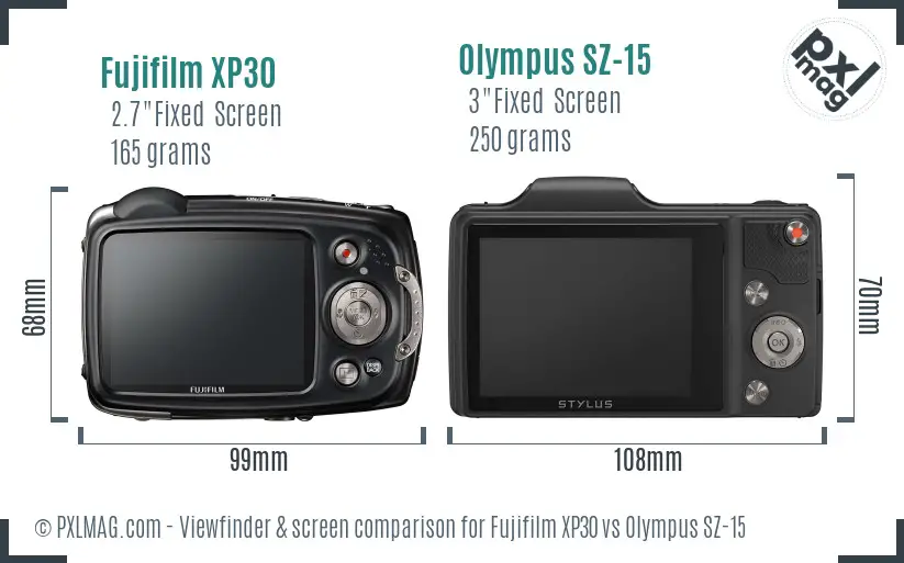 Fujifilm XP30 vs Olympus SZ-15 Screen and Viewfinder comparison