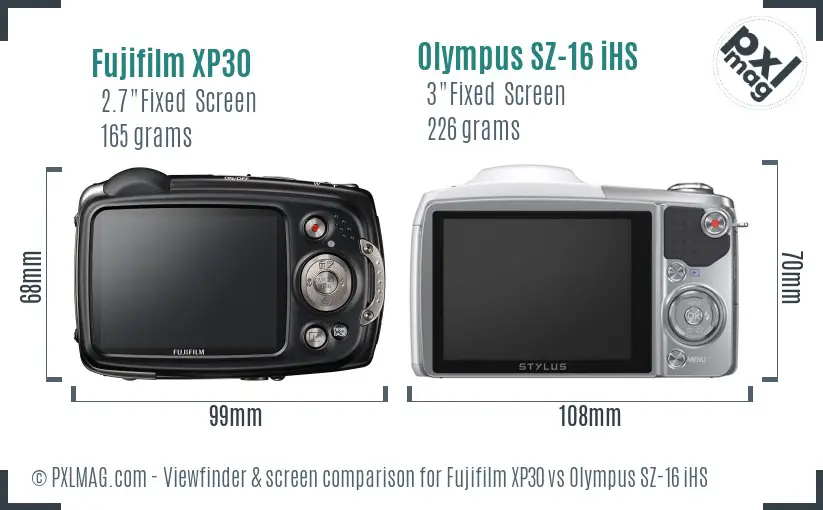 Fujifilm XP30 vs Olympus SZ-16 iHS Screen and Viewfinder comparison