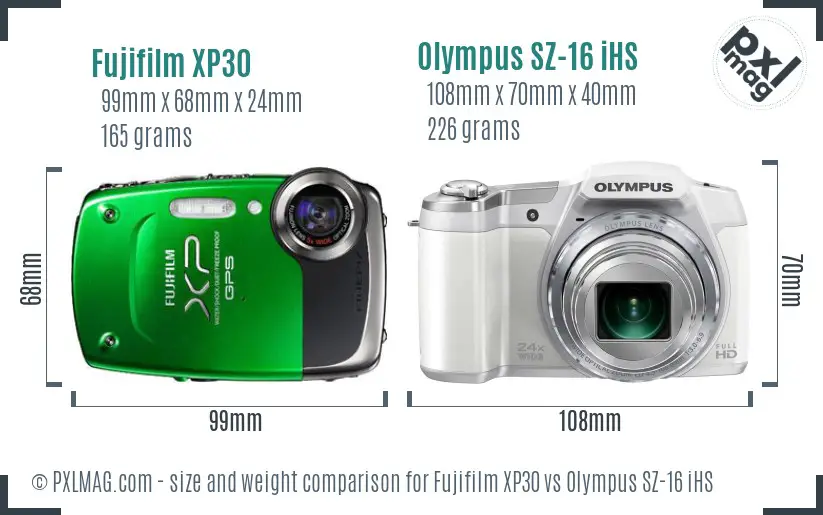 Fujifilm XP30 vs Olympus SZ-16 iHS size comparison