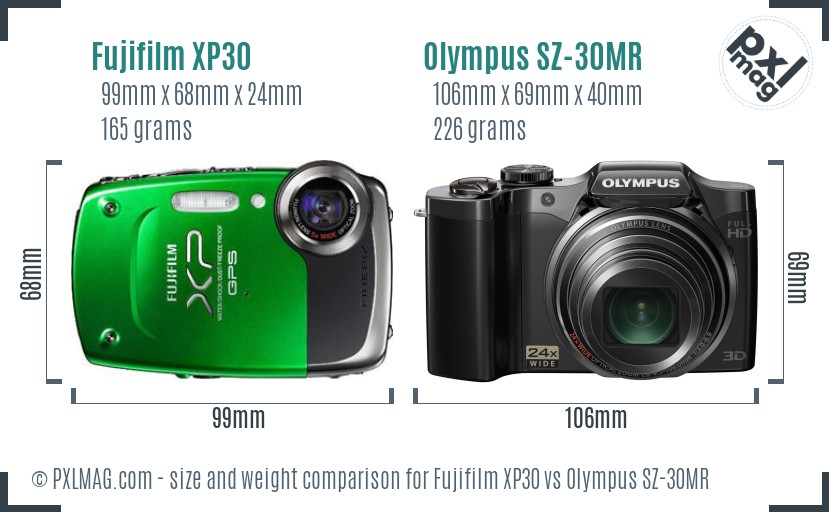 Fujifilm XP30 vs Olympus SZ-30MR size comparison