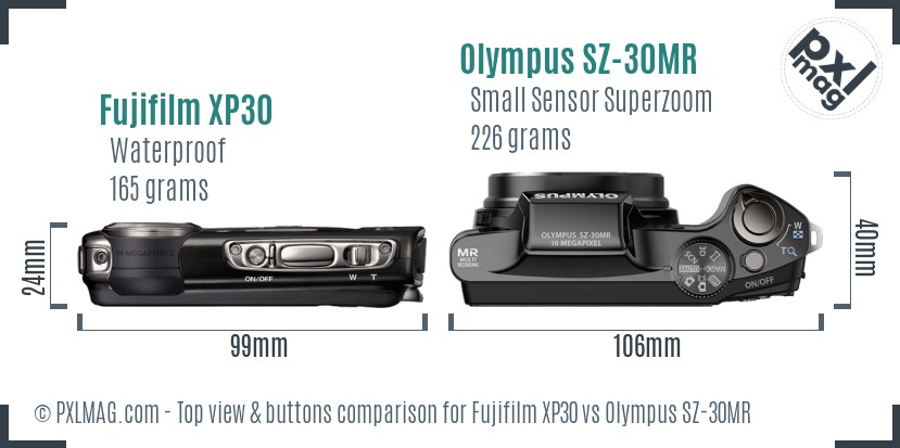 Fujifilm XP30 vs Olympus SZ-30MR top view buttons comparison