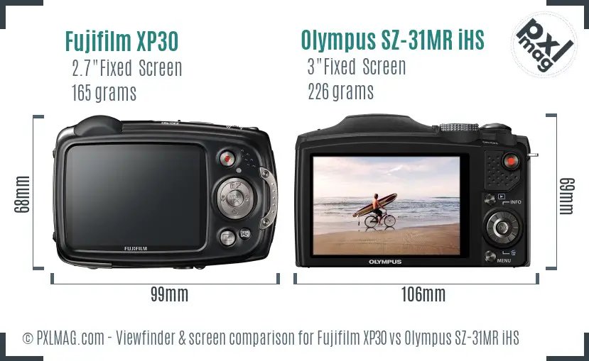 Fujifilm XP30 vs Olympus SZ-31MR iHS Screen and Viewfinder comparison