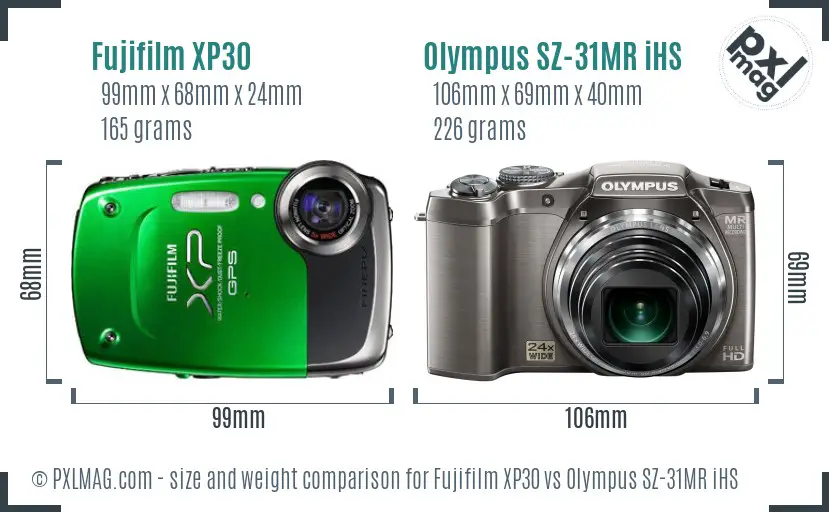 Fujifilm XP30 vs Olympus SZ-31MR iHS size comparison Fujifilm XP30 vs Olympus SZ-31MR iHS size comparison