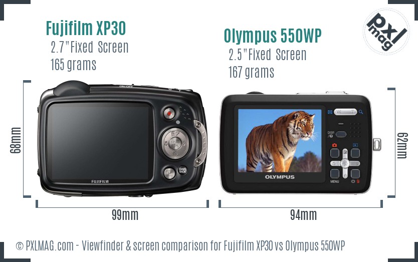 Fujifilm XP30 vs Olympus 550WP Screen and Viewfinder comparison