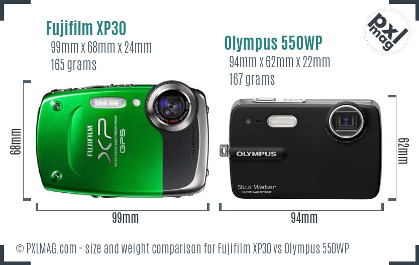 Fujifilm XP30 vs Olympus 550WP size comparison
