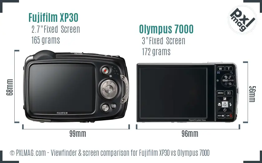 Fujifilm XP30 vs Olympus 7000 Screen and Viewfinder comparison
