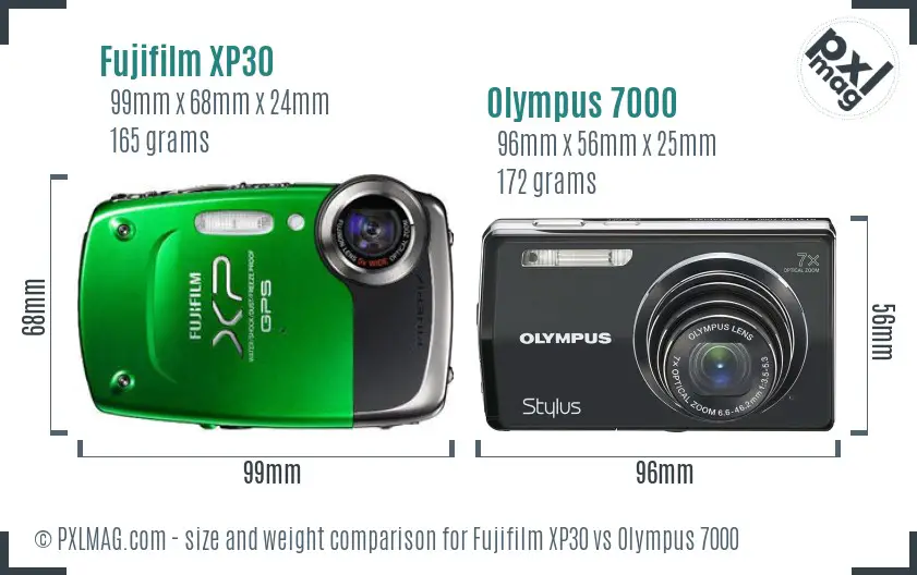 Fujifilm XP30 vs Olympus 7000 size comparison