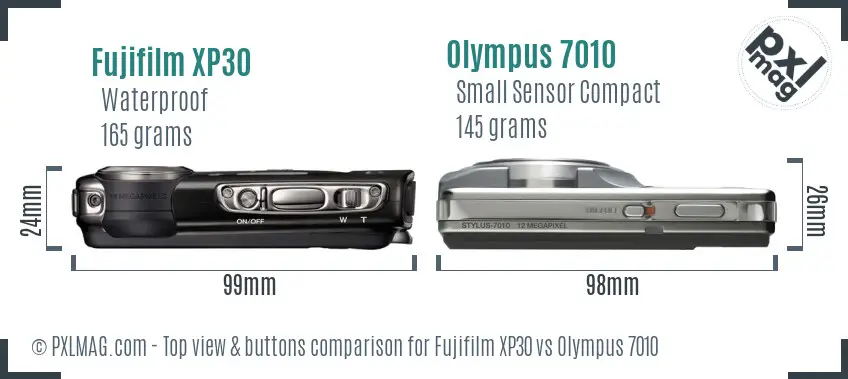 Fujifilm XP30 vs Olympus 7010 top view buttons comparison