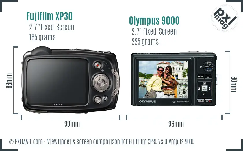 Fujifilm XP30 vs Olympus 9000 Screen and Viewfinder comparison