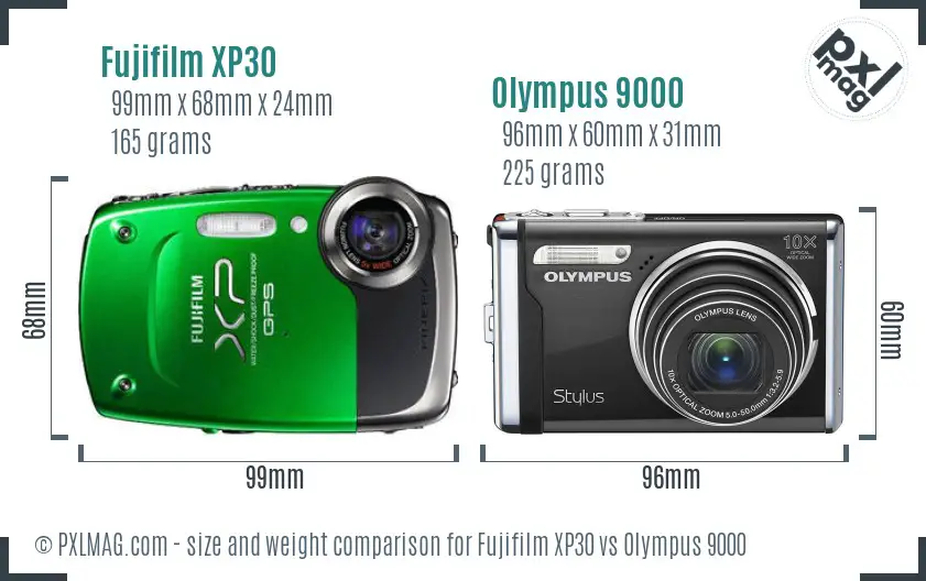 Fujifilm XP30 vs Olympus 9000 size comparison