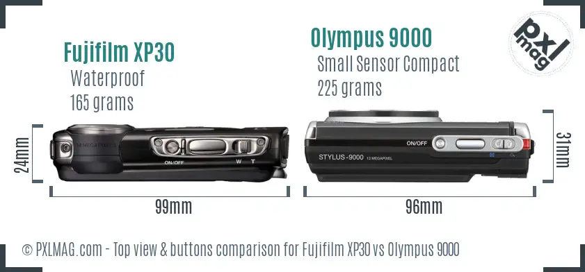 Fujifilm XP30 vs Olympus 9000 top view buttons comparison