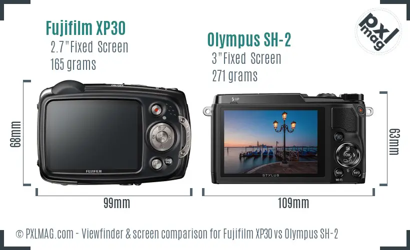 Fujifilm XP30 vs Olympus SH-2 Screen and Viewfinder comparison