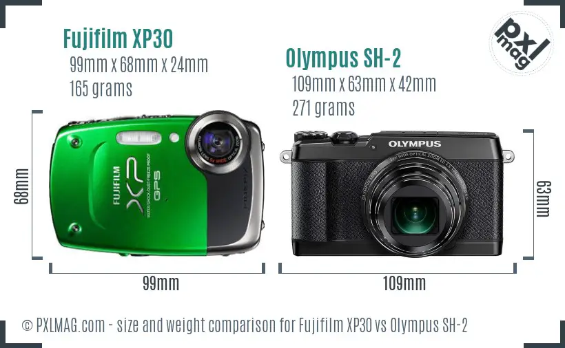 Fujifilm XP30 vs Olympus SH-2 size comparison Fujifilm XP30 vs Olympus SH-2 size comparison
