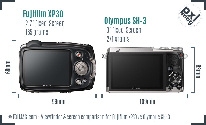 Fujifilm XP30 vs Olympus SH-3 Screen and Viewfinder comparison