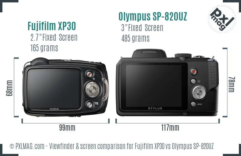 Fujifilm XP30 vs Olympus SP-820UZ Screen and Viewfinder comparison