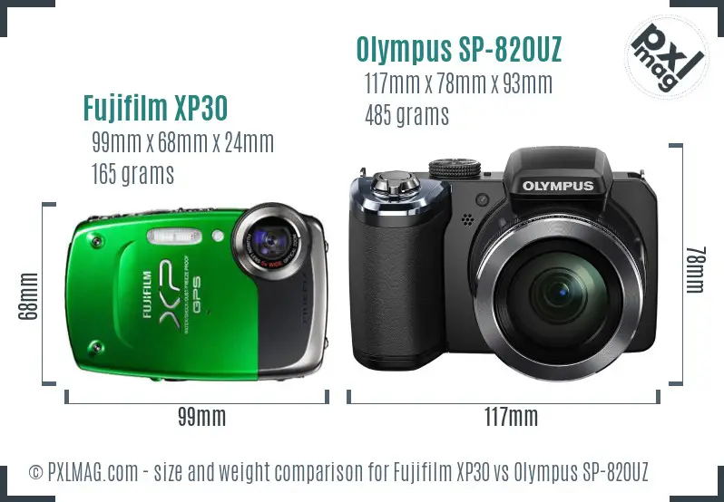 Fujifilm XP30 vs Olympus SP-820UZ size comparison