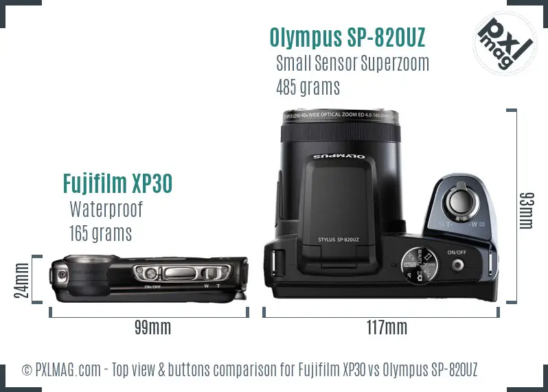 Fujifilm XP30 vs Olympus SP-820UZ top view buttons comparison