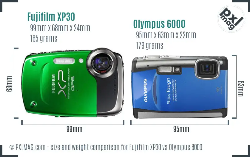 Fujifilm XP30 vs Olympus 6000 size comparison