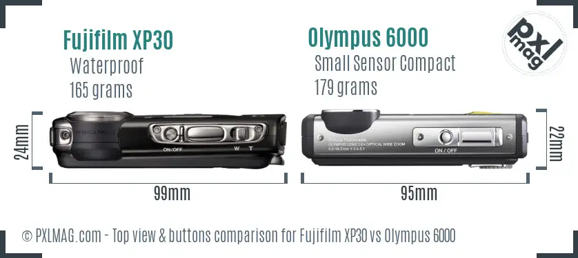 Fujifilm XP30 vs Olympus 6000 top view buttons comparison