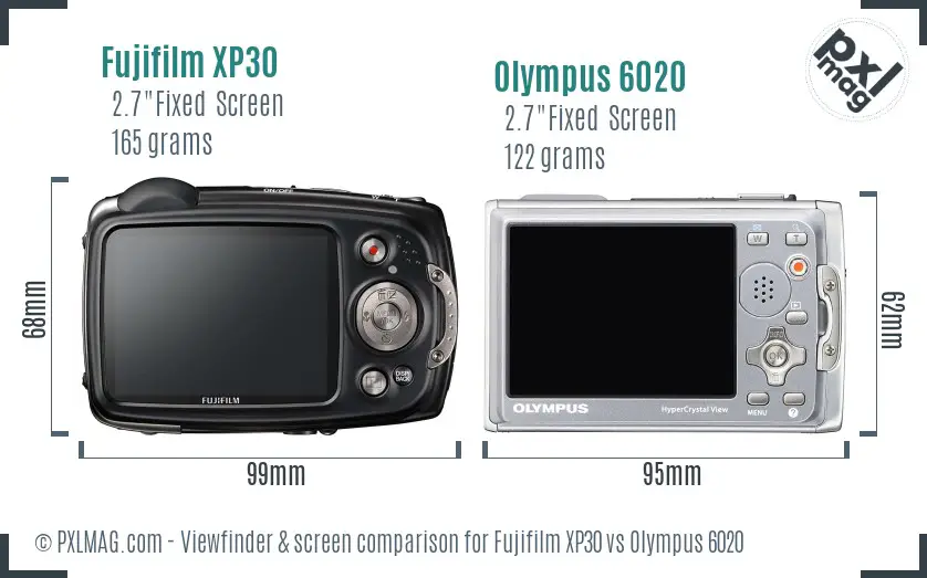 Fujifilm XP30 vs Olympus 6020 Screen and Viewfinder comparison