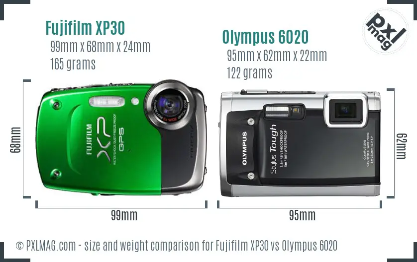 Fujifilm XP30 vs Olympus 6020 size comparison