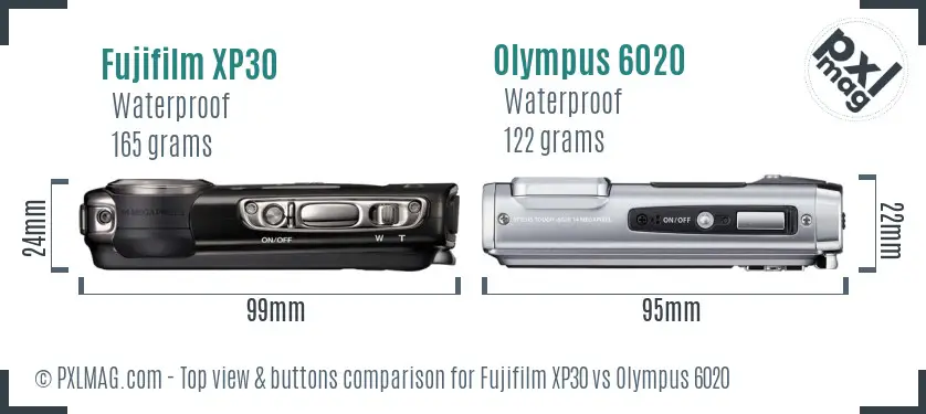 Fujifilm XP30 vs Olympus 6020 top view buttons comparison