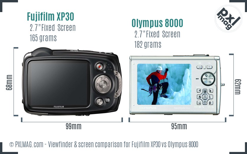 Fujifilm XP30 vs Olympus 8000 Screen and Viewfinder comparison