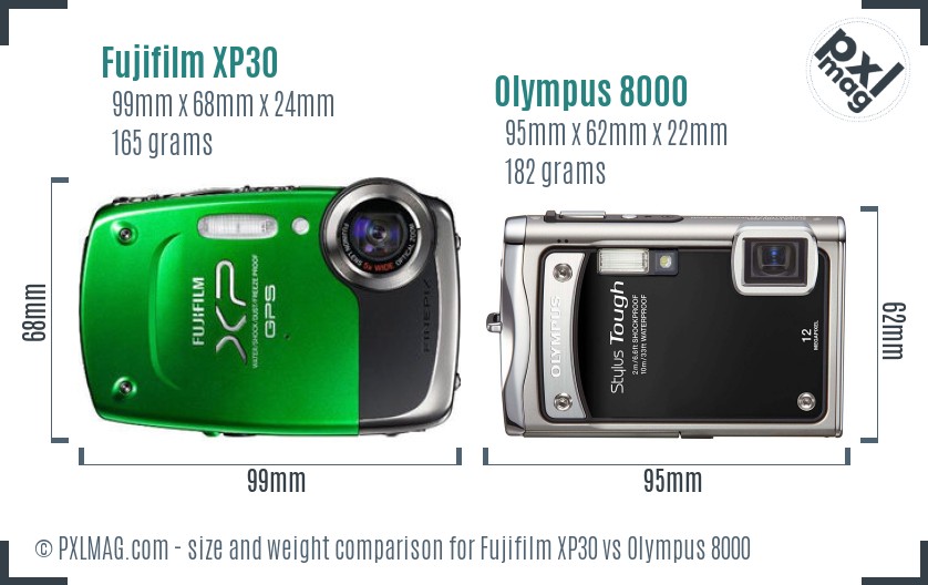 Fujifilm XP30 vs Olympus 8000 size comparison