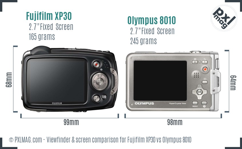Fujifilm XP30 vs Olympus 8010 Screen and Viewfinder comparison