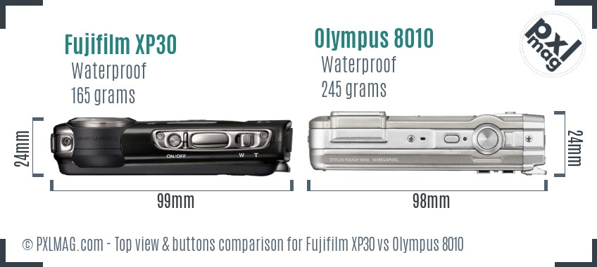 Fujifilm XP30 vs Olympus 8010 top view buttons comparison