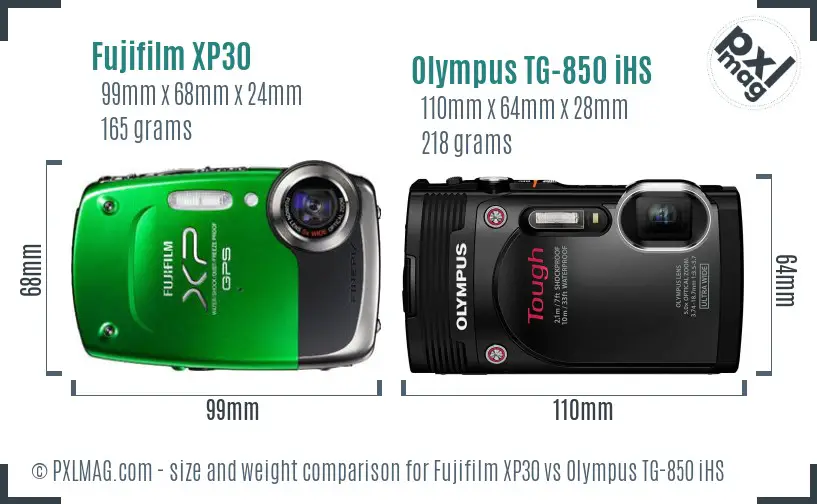 Fujifilm XP30 vs Olympus TG-850 iHS size comparison Fujifilm XP30 vs Olympus TG-850 iHS size comparison