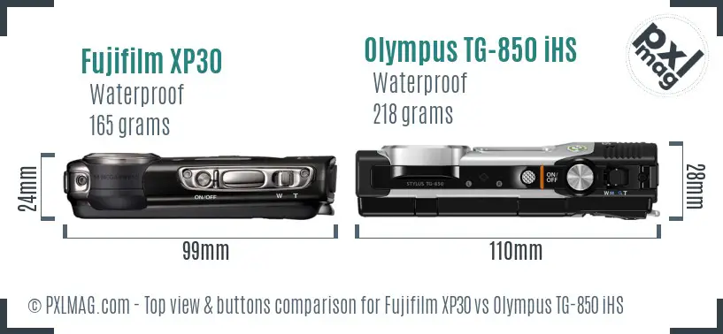 Fujifilm XP30 vs Olympus TG-850 iHS top view buttons comparison Fujifilm XP30 vs Olympus TG-850 iHS top view buttons comparison