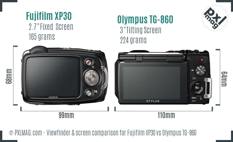 Fujifilm XP30 vs Olympus TG-860 Screen and Viewfinder comparison