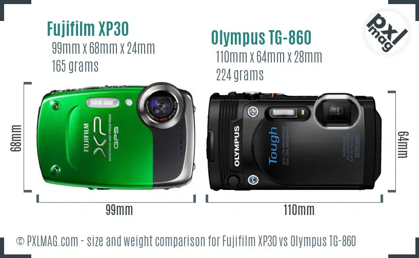 Fujifilm XP30 vs Olympus TG-860 size comparison Fujifilm XP30 vs Olympus TG-860 size comparison