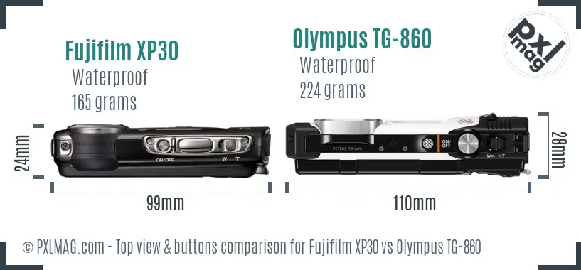 Fujifilm XP30 vs Olympus TG-860 top view buttons comparison