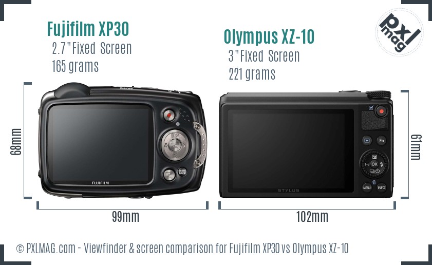 Fujifilm XP30 vs Olympus XZ-10 Screen and Viewfinder comparison