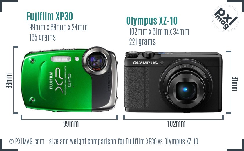 Fujifilm XP30 vs Olympus XZ-10 size comparison Fujifilm XP30 vs Olympus XZ-10 size comparison