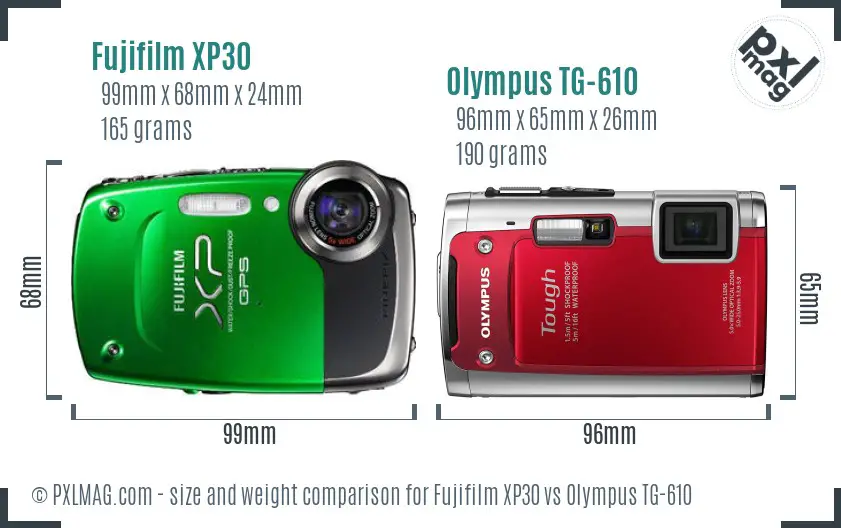 Fujifilm XP30 vs Olympus TG-610 size comparison