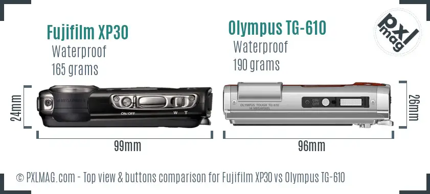 Fujifilm XP30 vs Olympus TG-610 top view buttons comparison