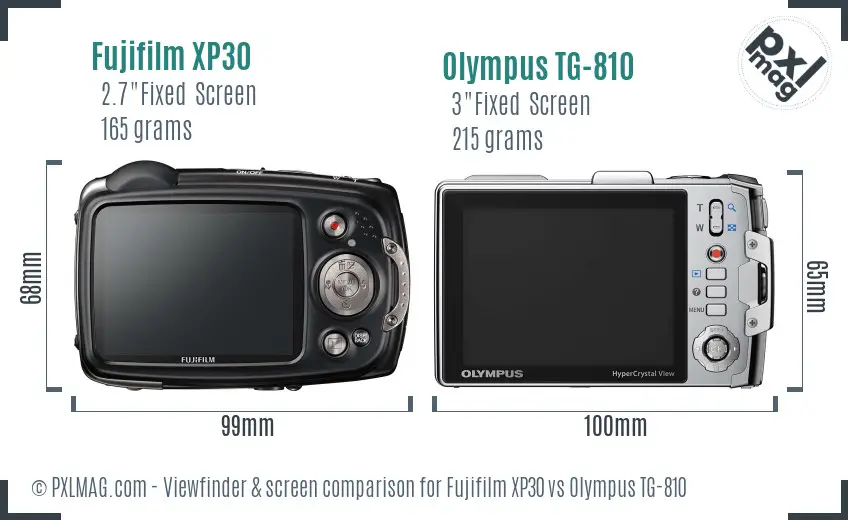 Fujifilm XP30 vs Olympus TG-810 Screen and Viewfinder comparison