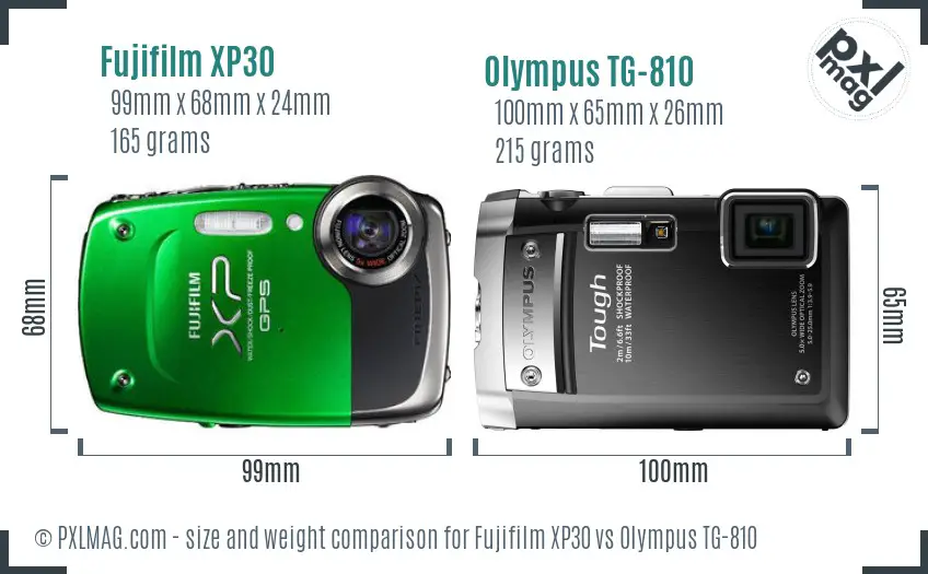Fujifilm XP30 vs Olympus TG-810 size comparison