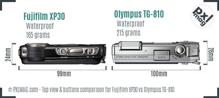 Fujifilm XP30 vs Olympus TG-810 top view buttons comparison